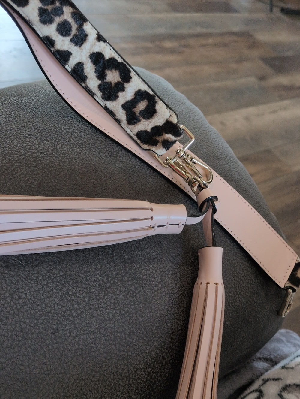 Kate Spade Leopard Calf Hair Print Adjustable Double Tassel Pink Strap